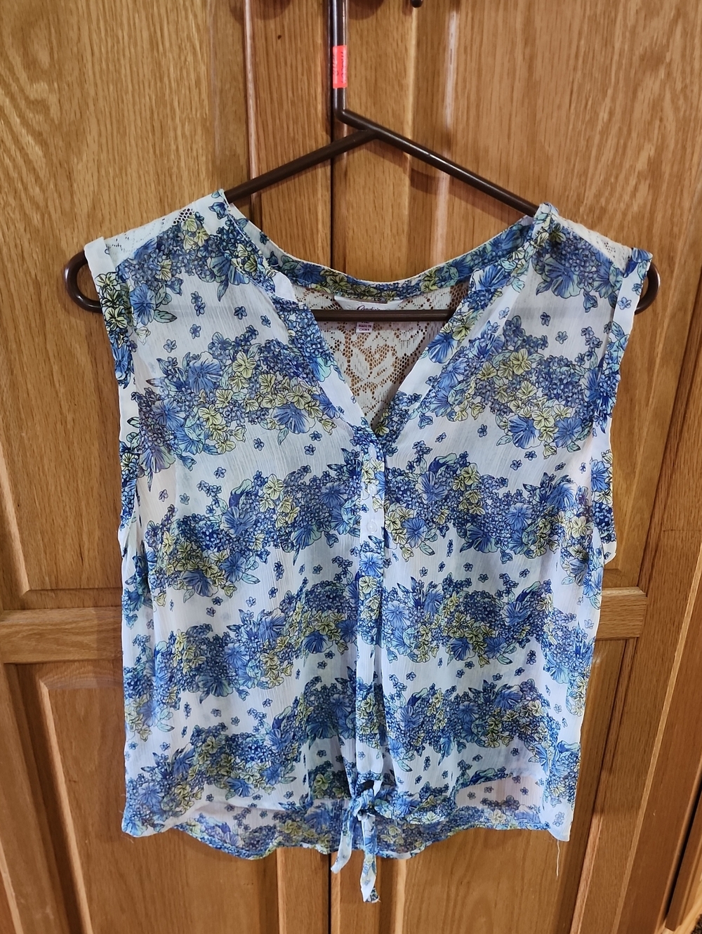 Candie's Blue and Yellow Floral Tie-Front Sleeveless Camisole